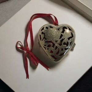 Vintage Lenox Kirk Steiff Silverplate Large Heart Box Ornament With Ribbon 4.5”